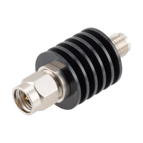 6 dB Fixed Attenuator SMA Male (Plug) to SMA Female (Jack) up to 26.5 GHz Rated to 5 Watts, Black Anodized Aluminum Body, 1.35:1 VSWR FMAT7488-6
