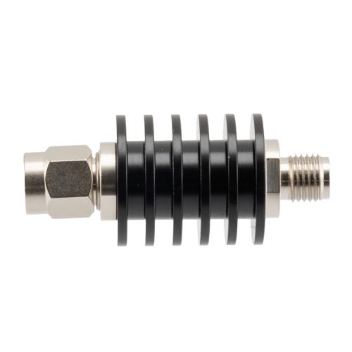 6 dB Fixed Attenuator SMA Male (Plug) to SMA Female (Jack) up to 26.5 GHz Rated to 5 Watts, Black Anodized Aluminum Body, 1.35:1 VSWR FMAT7488-6