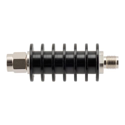 20 dB Fixed Attenuator SMA Male (Plug) to SMA Female (Jack) up to 26.5 GHz Rated to 10 Watts, Black Anodized Aluminum Body, 1.35:1 VSWR FMAT7489-20