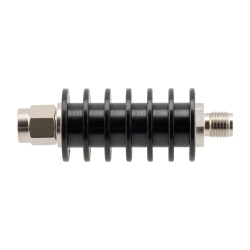 3 dB Fixed Attenuator SMA Male (Plug) to SMA Female (Jack) up to 26.5 GHz Rated to 10 Watts, Black Anodized Aluminum Body, 1.35:1 VSWR FMAT7489-3