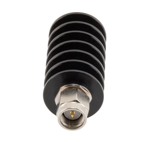 3 dB Fixed Attenuator SMA Male (Plug) to SMA Female (Jack) up to 26.5 GHz Rated to 10 Watts, Black Anodized Aluminum Body, 1.35:1 VSWR FMAT7489-3