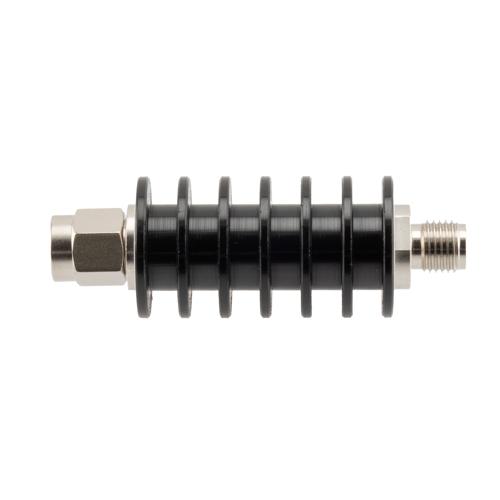 40 dB Fixed Attenuator SMA Male (Plug) to SMA Female (Jack) up to 26.5 GHz Rated to 10 Watts, Black Anodized Aluminum Body, 1.35:1 VSWR FMAT7489-40