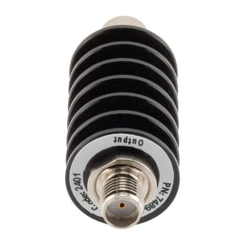 40 dB Fixed Attenuator SMA Male (Plug) to SMA Female (Jack) up to 26.5 GHz Rated to 10 Watts, Black Anodized Aluminum Body, 1.35:1 VSWR FMAT7489-40