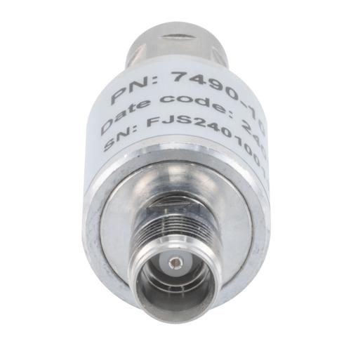 10 dB Fixed Attenuator NEX10 Male (Plug) to NEX10 Female (Jack) Up to 6 GHz Rated to 5 Watts, Aluminum Body, 1.25:1 VSWR FMAT7490-10