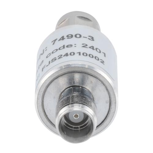 3 dB Fixed Attenuator NEX10 Male (Plug) to NEX10 Female (Jack) Up to 6 GHz Rated to 5 Watts, Aluminum Body, 1.25:1 VSWR FMAT7490-3