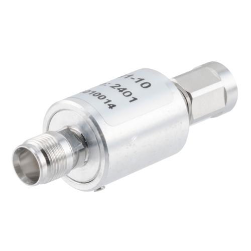 10 dB Fixed Attenuator NEX10 Male (Plug) to NEX10 Female (Jack) Up to 6 GHz Rated to 10 Watts, Aluminum Body, 1.25:1 VSWR FMAT7491-10