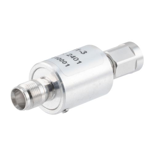 3 dB Fixed Attenuator NEX10 Male (Plug) to NEX10 Female (Jack) Up to 6 GHz Rated to 10 Watts, Aluminum Body, 1.25:1 VSWR FMAT7491-3