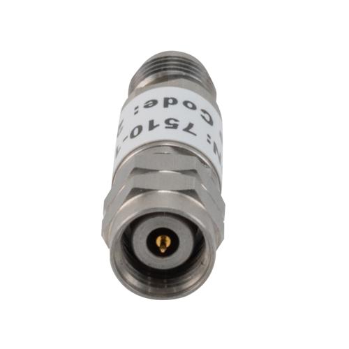 10 dB Fixed Attenuator 2.4mm Male (Plug) to 2.4mm Female (Jack) up to 50 GHz Rated to 2 Watts, Stainless Steel Body, 1.45:1 VSWR FMAT7510-10