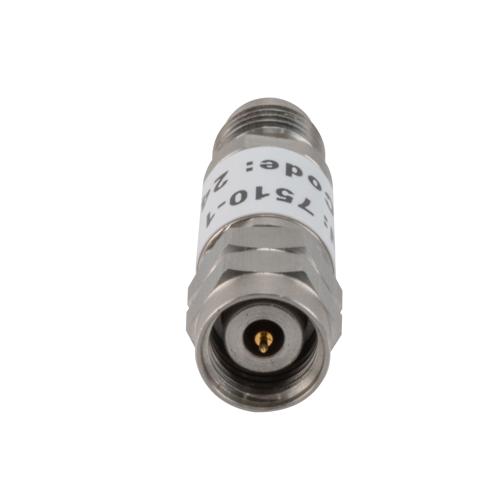 1 dB Fixed Attenuator 2.4mm Male (Plug) to 2.4mm Female (Jack) up to 50 GHz Rated to 2 Watts, Stainless Steel Body, 1.45:1 VSWR FMAT7510-1