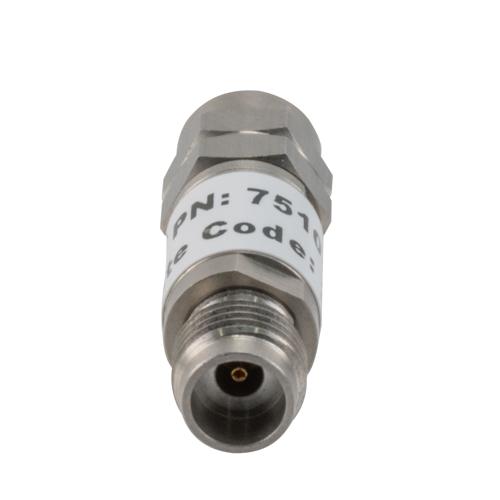 2 dB Fixed Attenuator 2.4mm Male (Plug) to 2.4mm Female (Jack) up to 50 GHz Rated to 2 Watts, Stainless Steel Body, 1.45:1 VSWR FMAT7510-2