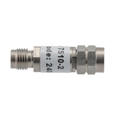 2 dB Fixed Attenuator 2.4mm Male (Plug) to 2.4mm Female (Jack) up to 50 GHz Rated to 2 Watts, Stainless Steel Body, 1.45:1 VSWR FMAT7510-2