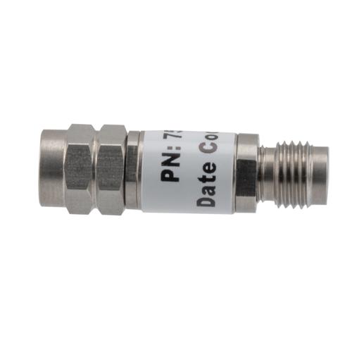 30 dB Fixed Attenuator 2.4mm Male (Plug) to 2.4mm Female (Jack) up to 50 GHz Rated to 2 Watts, Stainless Steel Body, 1.45:1 VSWR FMAT7510-30