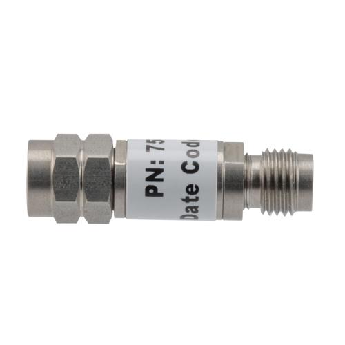 3 dB Fixed Attenuator 2.4mm Male (Plug) to 2.4mm Female (Jack) up to 50 GHz Rated to 2 Watts, Stainless Steel Body, 1.45:1 VSWR FMAT7510-3