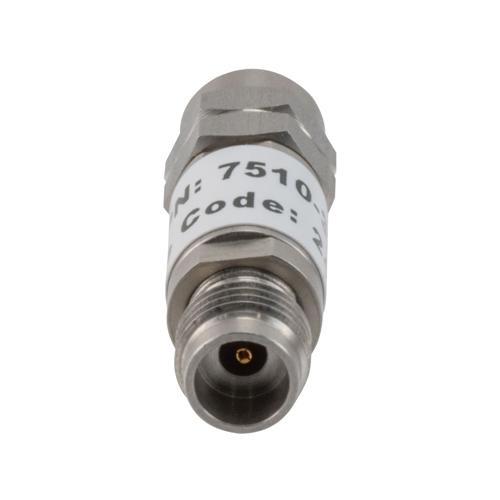 3 dB Fixed Attenuator 2.4mm Male (Plug) to 2.4mm Female (Jack) up to 50 GHz Rated to 2 Watts, Stainless Steel Body, 1.45:1 VSWR FMAT7510-3