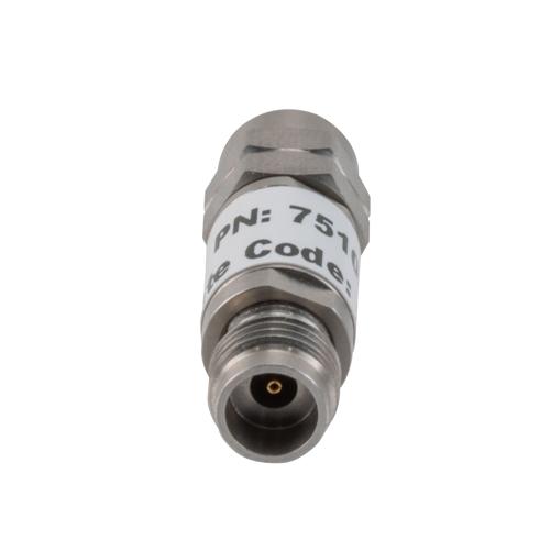6 dB Fixed Attenuator 2.4mm Male (Plug) to 2.4mm Female (Jack) up to 50 GHz Rated to 2 Watts, Stainless Steel Body, 1.45:1 VSWR FMAT7510-6