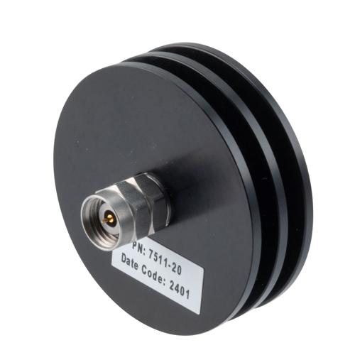 20 dB Fixed Attenuator 2.4mm Male (Plug) to 2.4mm Female (Jack) up to 50 GHz Rated to 5 Watts, Aluminum Body, 1.45:1 VSWR FMAT7511-20
