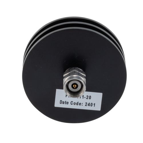 20 dB Fixed Attenuator 2.4mm Male (Plug) to 2.4mm Female (Jack) up to 50 GHz Rated to 5 Watts, Aluminum Body, 1.45:1 VSWR FMAT7511-20