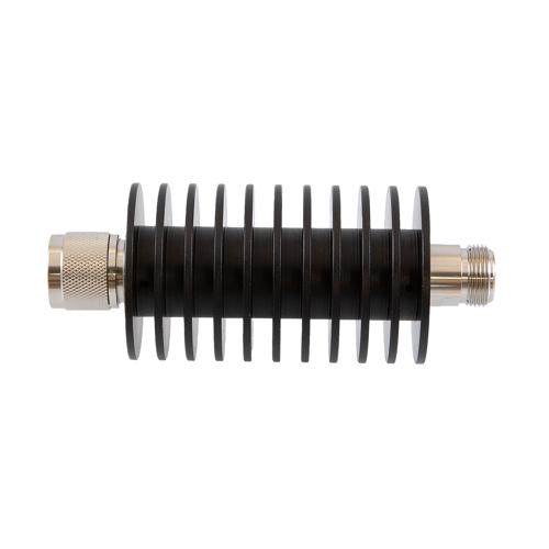 3 dB Fixed Attenuator N Male (Plug) to N Female (Jack) Up to 10 GHz Rated to 50 Watts, Aluminum Black Anodized Body, 1.35 VSWR FMAT7580-3