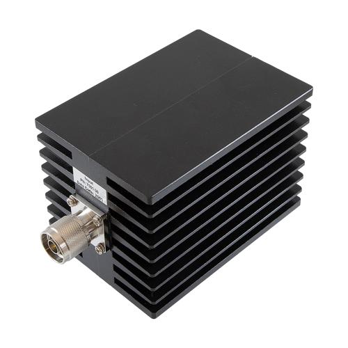 30 dB Fixed Attenuator N Male (Plug) to N Female (Jack) Up to 10 GHz Rated to 100 Watts, Aluminum Black Anodized Body, 1.5 VSWR FMAT7581-30