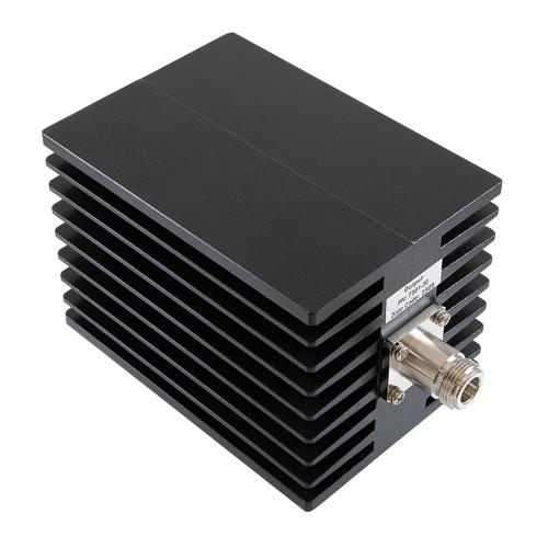 30 dB Fixed Attenuator N Male (Plug) to N Female (Jack) Up to 10 GHz Rated to 100 Watts, Aluminum Black Anodized Body, 1.5 VSWR FMAT7581-30