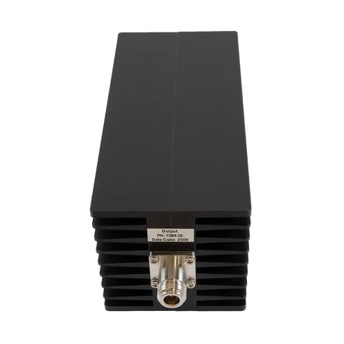 30 dB Fixed Attenuator N Male (Plug) to N Female (Jack) Up to 10 GHz Rated to 250 Watts, Aluminum Black Anodized Body, 1.5 VSWR FMAT7584-30