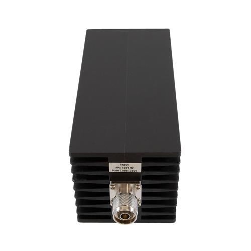 40 dB Fixed Attenuator N Male (Plug) to N Female (Jack) Up to 10 GHz Rated to 250 Watts, Aluminum Black Anodized Body, 1.5 VSWR FMAT7584-40