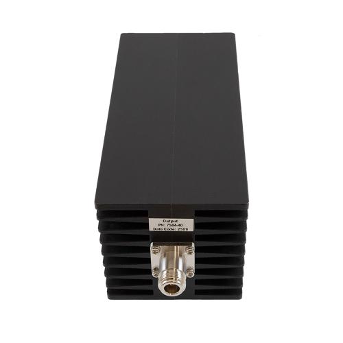 40 dB Fixed Attenuator N Male (Plug) to N Female (Jack) Up to 10 GHz Rated to 250 Watts, Aluminum Black Anodized Body, 1.5 VSWR FMAT7584-40