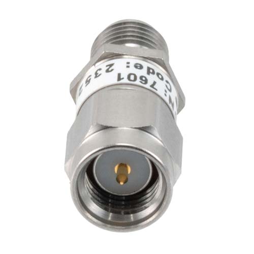 12dB RF fixed attenuator 2W, DC to 3GHz, SMA male to female, Stainless Steel FMAT7601-12