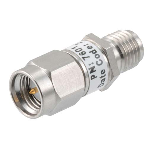30dB RF fixed attenuator 2W, DC to 3GHz, SMA male to female, Stainless Steel FMAT7601-30
