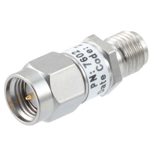 2dB RF fixed attenuator 2W, DC to 6GHz, SMA male to female, Stainless Steel FMAT7602-2