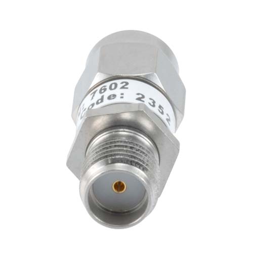 40dB RF fixed attenuator 2W, DC to 6GHz, SMA male to female, Stainless Steel FMAT7602-40