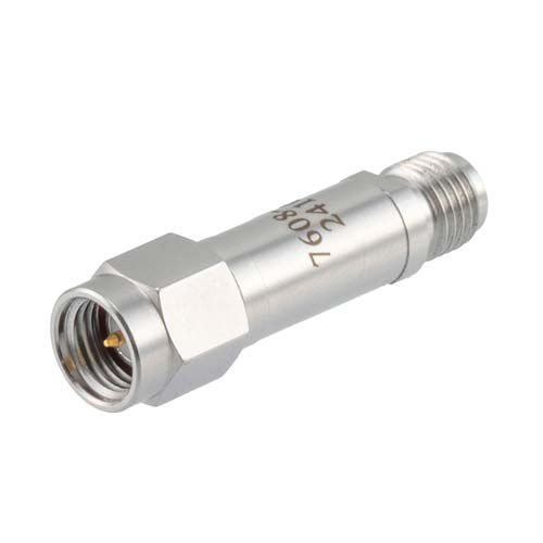 12 dB RF Fixed Attenuator SMA Male (Plug) to SMA Female (Jack), DC to 6GHz Rated to 2 Watt, Stainless Steel Body, 1.35:1 VSWR FMAT7608-12