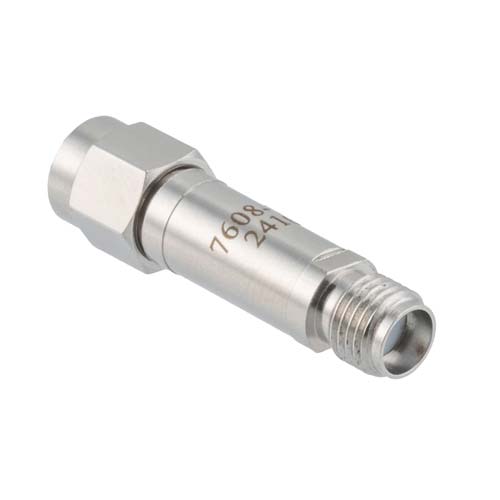 12 dB RF Fixed Attenuator SMA Male (Plug) to SMA Female (Jack), DC to 6GHz Rated to 2 Watt, Stainless Steel Body, 1.35:1 VSWR FMAT7608-12