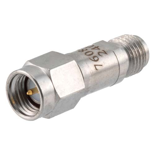 20 dB RF Fixed Attenuator SMA Male (Plug) to SMA Female (Jack), DC to 6GHz Rated to 2 Watt, Stainless Steel Body, 1.35:1 VSWR FMAT7608-20