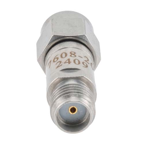 20 dB RF Fixed Attenuator SMA Male (Plug) to SMA Female (Jack), DC to 6GHz Rated to 2 Watt, Stainless Steel Body, 1.35:1 VSWR FMAT7608-20