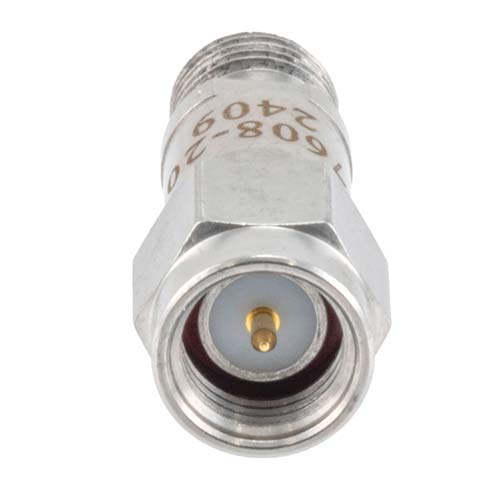 20 dB RF Fixed Attenuator SMA Male (Plug) to SMA Female (Jack), DC to 6GHz Rated to 2 Watt, Stainless Steel Body, 1.35:1 VSWR FMAT7608-20