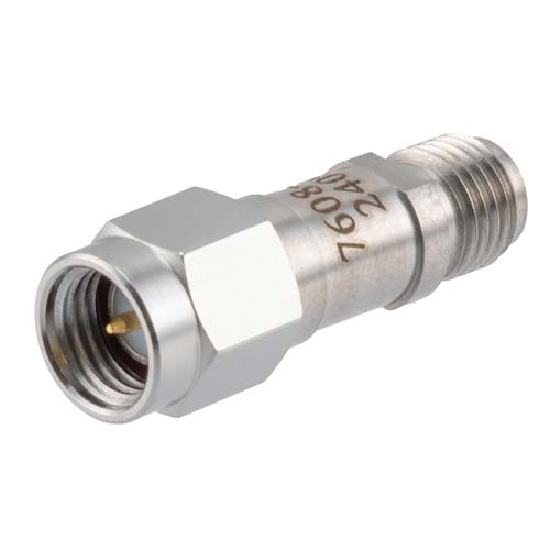 30 dB RF Fixed Attenuator SMA Male (Plug) to SMA Female (Jack), DC to 6GHz Rated to 2 Watt, Stainless Steel Body, 1.35:1 VSWR FMAT7608-30
