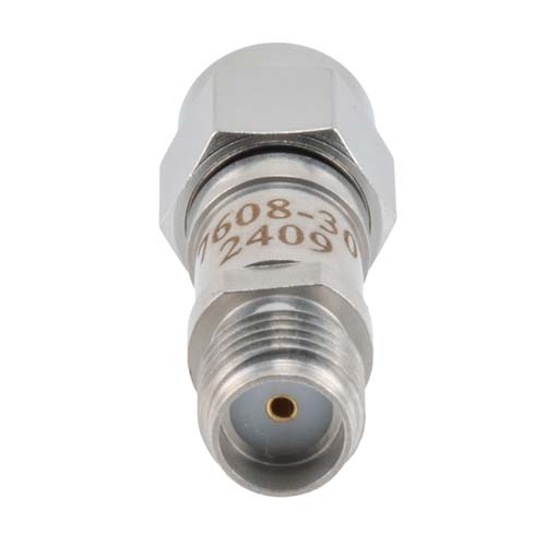 30 dB RF Fixed Attenuator SMA Male (Plug) to SMA Female (Jack), DC to 6GHz Rated to 2 Watt, Stainless Steel Body, 1.35:1 VSWR FMAT7608-30