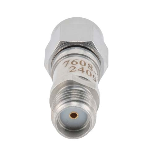 3 dB RF Fixed Attenuator SMA Male (Plug) to SMA Female (Jack), DC to 6GHz Rated to 2 Watt, Stainless Steel Body, 1.35:1 VSWR FMAT7608-3