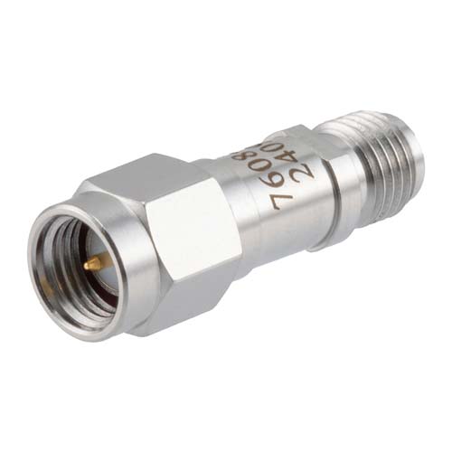 4 dB RF Fixed Attenuator SMA Male (Plug) to SMA Female (Jack), DC to 6GHz Rated to 2 Watt, Stainless Steel Body, 1.35:1 VSWR FMAT7608-4