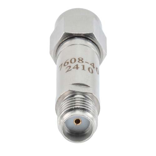 40 dB RF Fixed Attenuator SMA Male (Plug) to SMA Female (Jack), DC to 6GHz Rated to 2 Watt, Stainless Steel Body, 1.35:1 VSWR FMAT7608-40