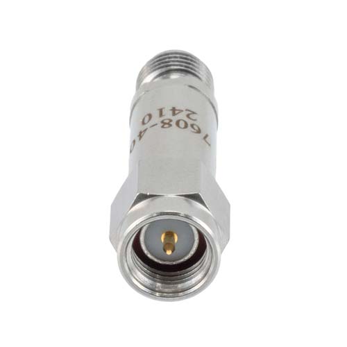 40 dB RF Fixed Attenuator SMA Male (Plug) to SMA Female (Jack), DC to 6GHz Rated to 2 Watt, Stainless Steel Body, 1.35:1 VSWR FMAT7608-40