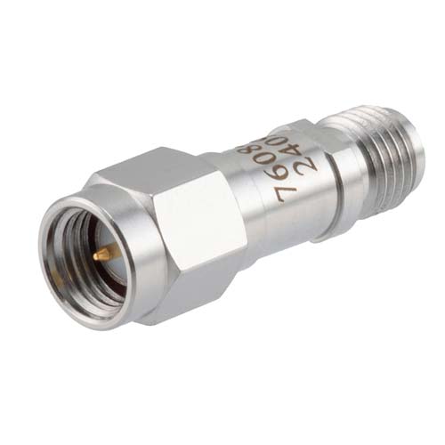 5 dB RF Fixed Attenuator SMA Male (Plug) to SMA Female (Jack), DC to 6GHz Rated to 2 Watt, Stainless Steel Body, 1.35:1 VSWR FMAT7608-5