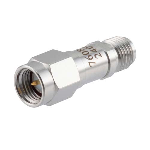 7 dB RF Fixed Attenuator SMA Male (Plug) to SMA Female (Jack), DC to 6GHz Rated to 2 Watt, Stainless Steel Body, 1.35:1 VSWR FMAT7608-7