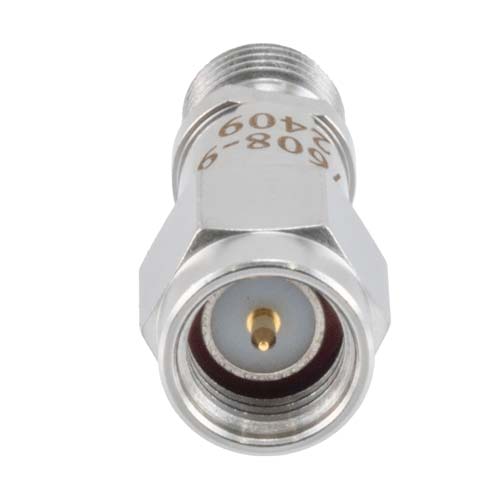 9 dB RF Fixed Attenuator SMA Male (Plug) to SMA Female (Jack), DC to 6GHz Rated to 2 Watt, Stainless Steel Body, 1.35:1 VSWR FMAT7608-9