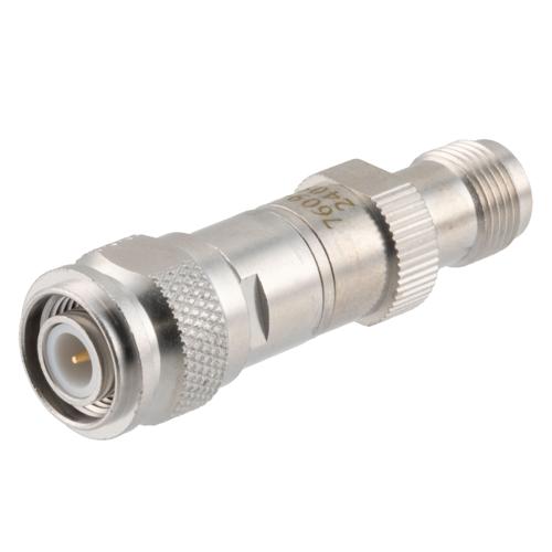 20 dB RF Fixed Attenuator TNC Male (Plug) to TNC Female (Jack), DC to 3 GHz Rated to 2 Watt, Brass Body, 1.25:1 VSWR FMAT7609-20