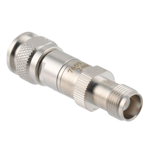 20 dB RF Fixed Attenuator TNC Male (Plug) to TNC Female (Jack), DC to 3 GHz Rated to 2 Watt, Brass Body, 1.25:1 VSWR FMAT7609-20