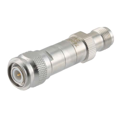40 dB RF Fixed Attenuator TNC Male (Plug) to TNC Female (Jack), DC to 3 GHz Rated to 2 Watt, Brass Body, 1.25:1 VSWR FMAT7609-40