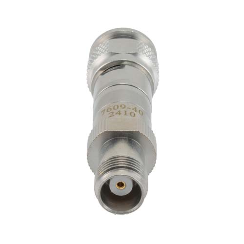 40 dB RF Fixed Attenuator TNC Male (Plug) to TNC Female (Jack), DC to 3 GHz Rated to 2 Watt, Brass Body, 1.25:1 VSWR FMAT7609-40