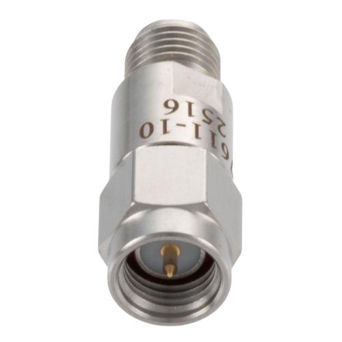 10 dB Fixed Attenuator SMA Male (Plug) to SMA Female (Jack) DC to 18 GHz Rated to 2 Watt Stainless Steel Body 1.3:1 VSWR FMAT7611-10